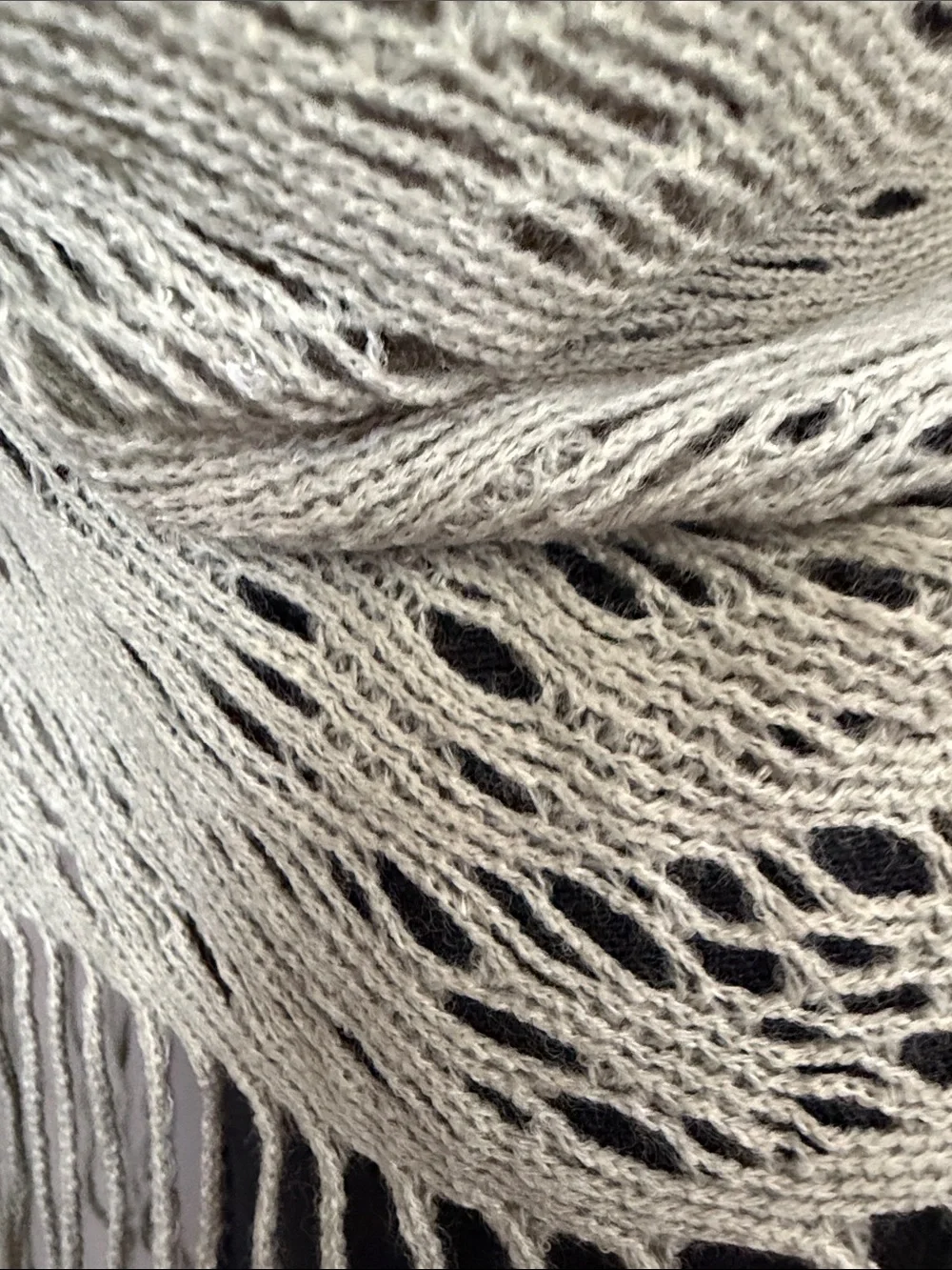 Light Olive Knit Fringe Wrap Shawl w/Light Sequin Embellishment